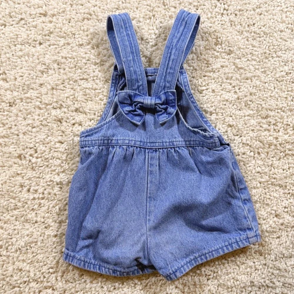 Vintage OshKosh Bgosh Girls Denim Pink Label Back Bow Shortalls 3T 90s Retro